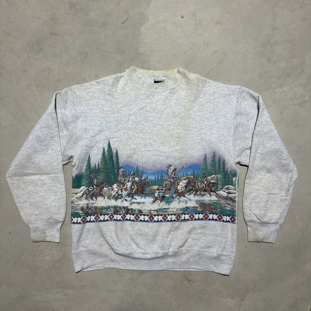 VTG Signal Sports Western Southern Sweatshirt Native American Indian Cowboy XL